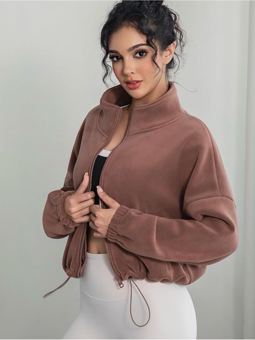 Abercrombie YPB neoKNIT Cinched Full Zip Jacket Large Dusty Rose Athleisure